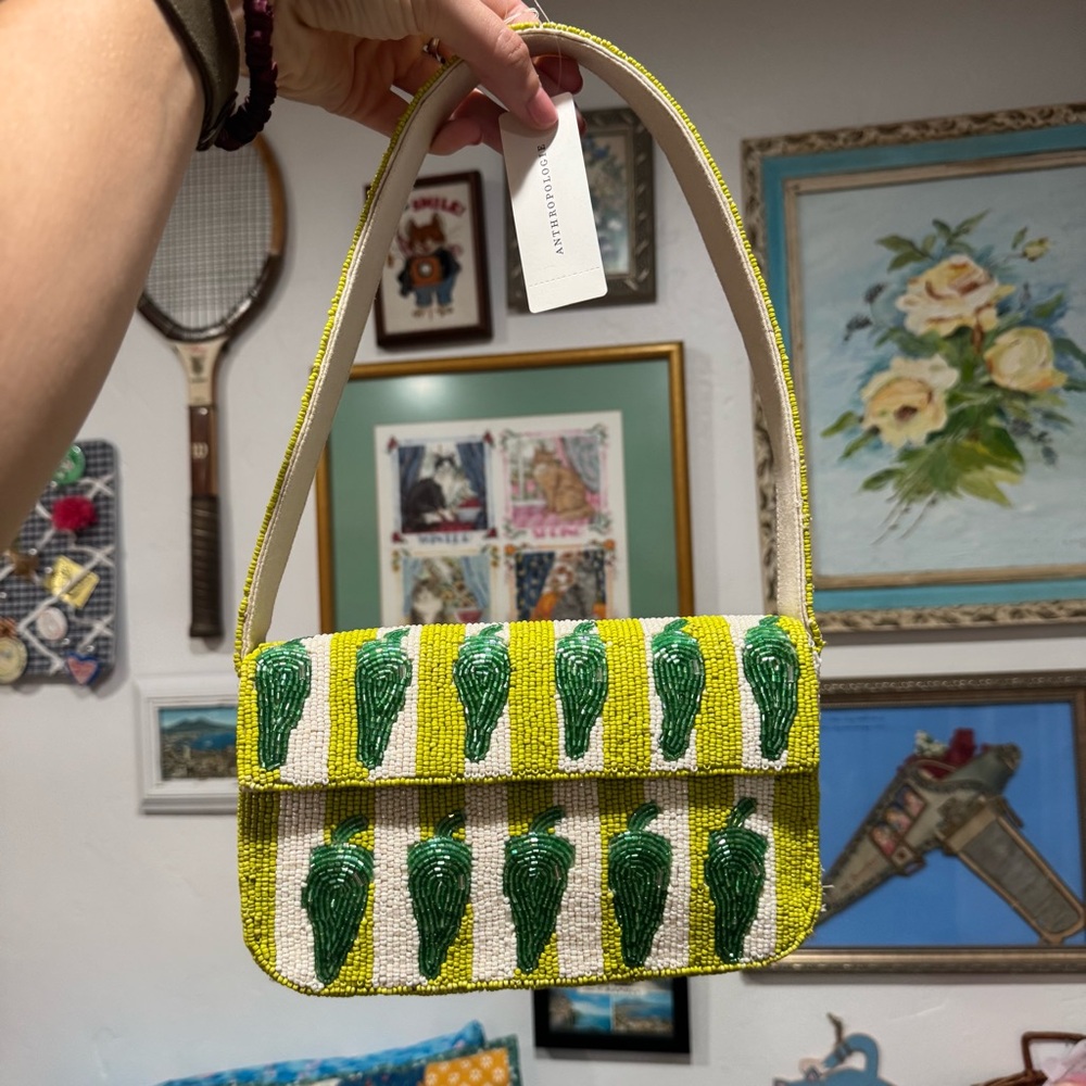 NWT Anthropologie Beaded Green and Yellow Women's Fiona Purse